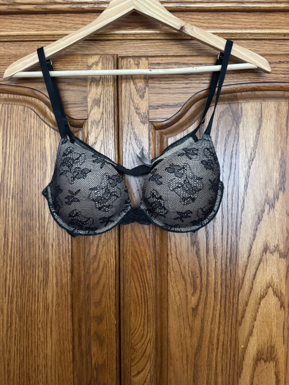Victoria's Secret Black Lace Overlay Nude Tulle Push-Up Bra